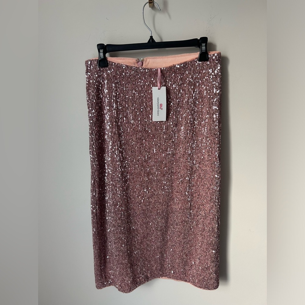 Vineyard Vines Rose Gold Shimmer Sequins Midi Pencil  Skirt